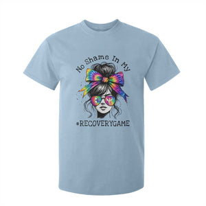 No Shame In My Recovery Game T Shirt For Kid Messy Bun Semicolon Graphic