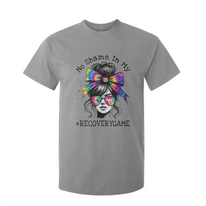 No Shame In My Recovery Game T Shirt For Kid Messy Bun Semicolon Graphic
