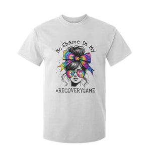No Shame In My Recovery Game T Shirt For Kid Messy Bun Semicolon Graphic