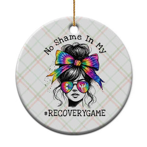 No Shame In My Recovery Game Ceramic Ornament Messy Bun Semicolon Graphic