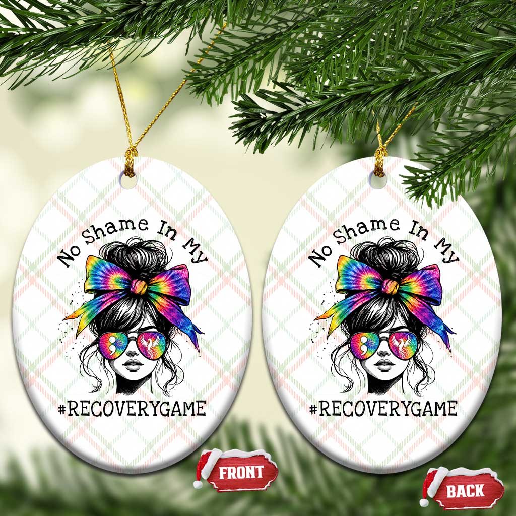 No Shame In My Recovery Game Ceramic Ornament Messy Bun Semicolon Graphic