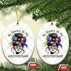 No Shame In My Recovery Game Ceramic Ornament Messy Bun Semicolon Graphic