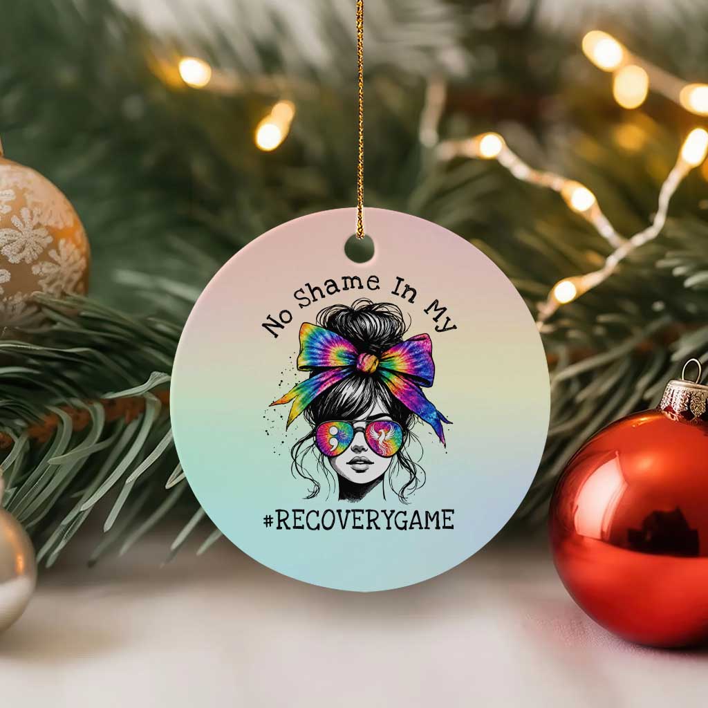 No Shame In My Recovery Game Ceramic Ornament Messy Bun Semicolon Graphic