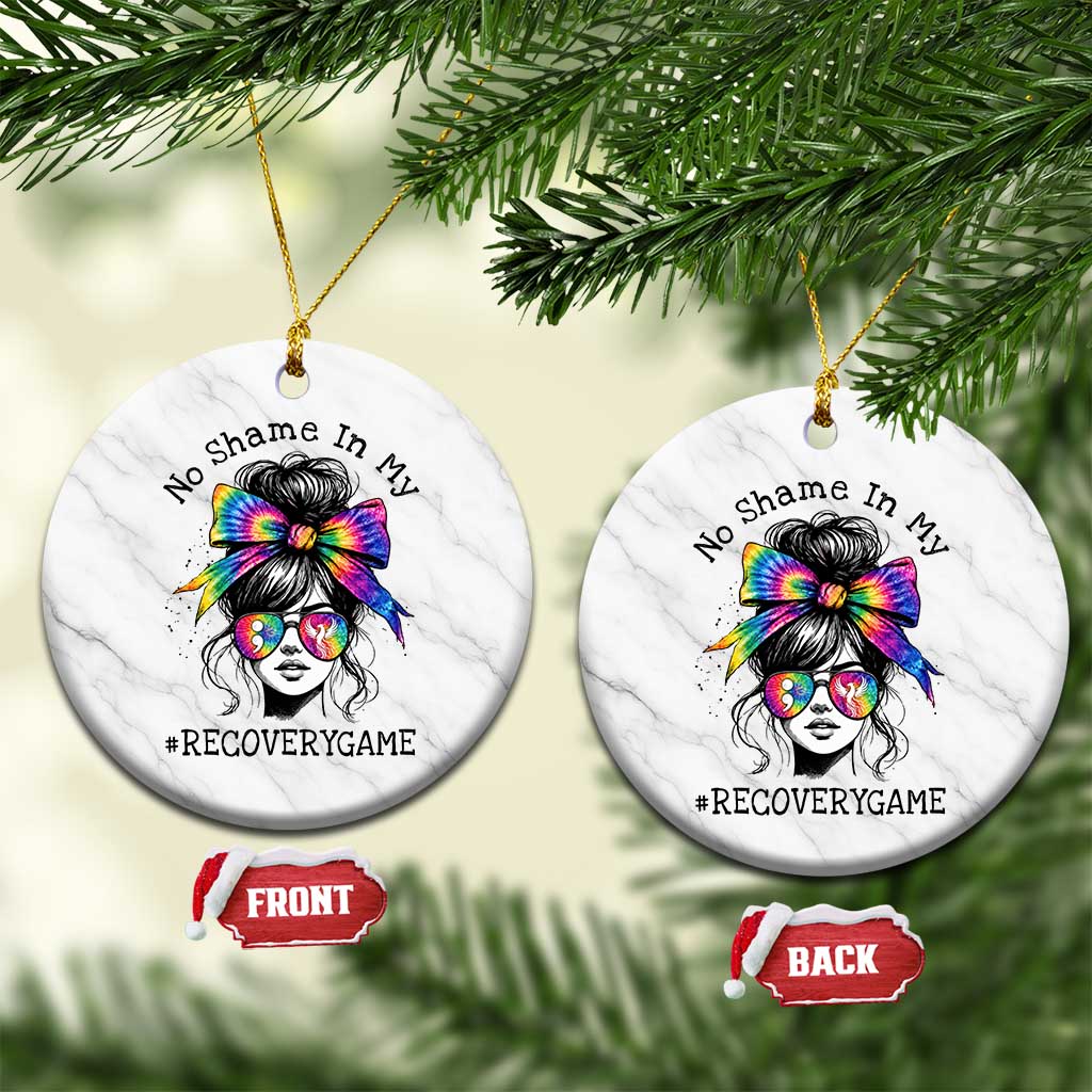 No Shame In My Recovery Game Ceramic Ornament Messy Bun Semicolon Graphic