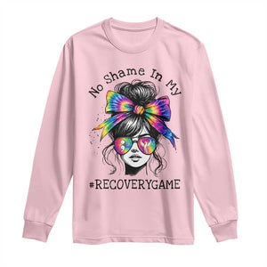 No Shame In My Recovery Game Long Sleeve Shirt Messy Bun Semicolon Graphic