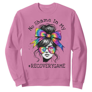 No Shame In My Recovery Game Sweatshirt Messy Bun Semicolon Graphic