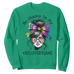 No Shame In My Recovery Game Sweatshirt Messy Bun Semicolon Graphic