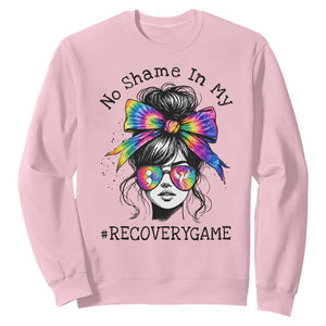 No Shame In My Recovery Game Sweatshirt Messy Bun Semicolon Graphic