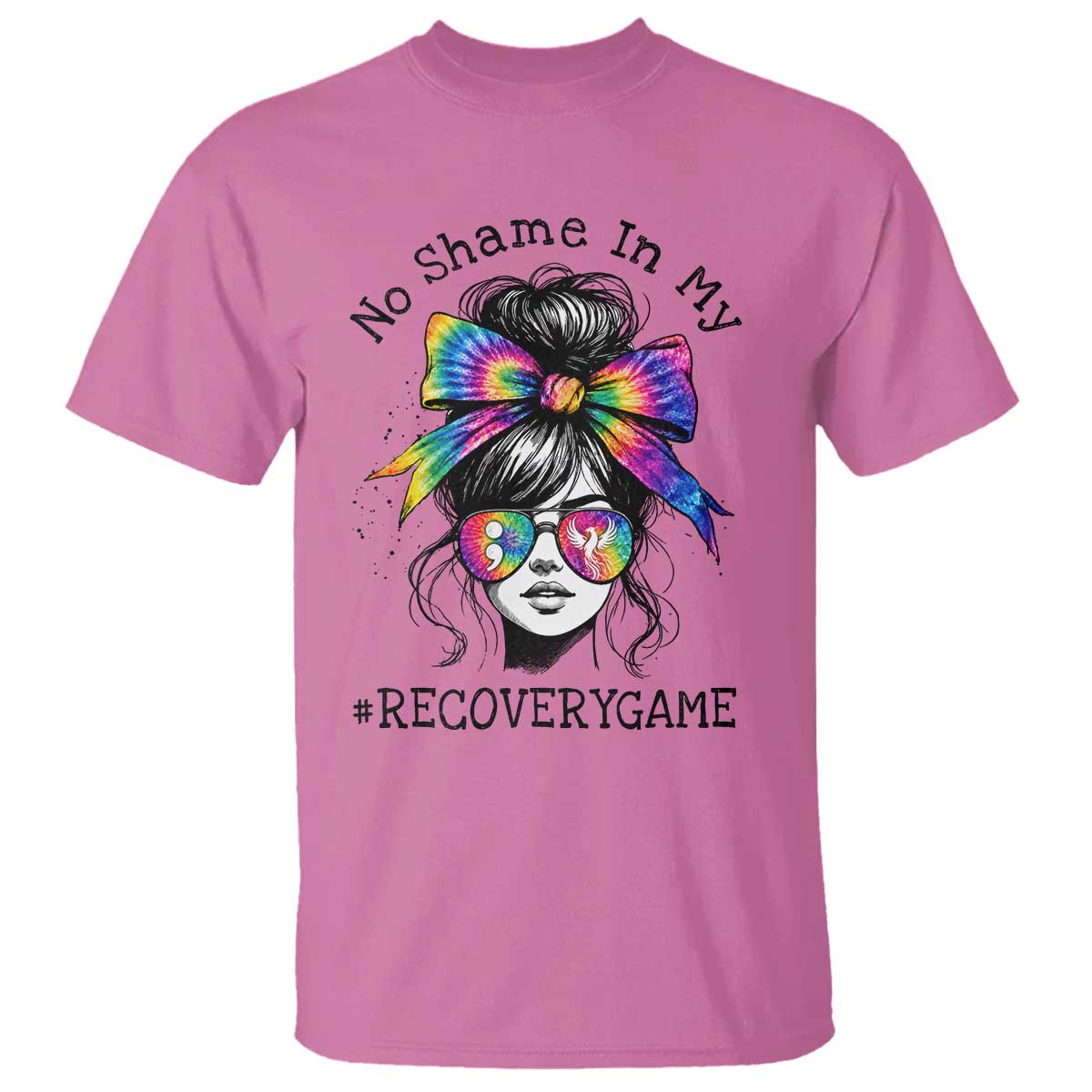 No Shame In My Recovery Game T Shirt Messy Bun Semicolon Graphic