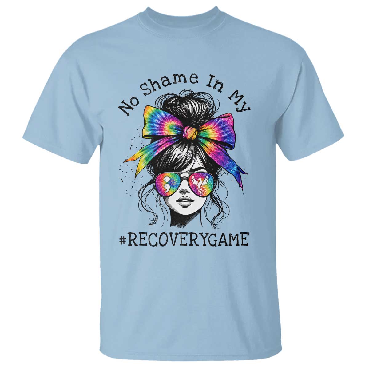 No Shame In My Recovery Game T Shirt Messy Bun Semicolon Graphic