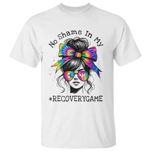 No Shame In My Recovery Game T Shirt Messy Bun Semicolon Graphic