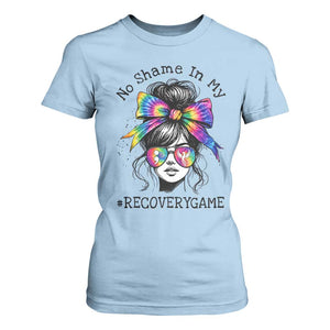 No Shame In My Recovery Game T Shirt For Women Messy Bun Semicolon Graphic