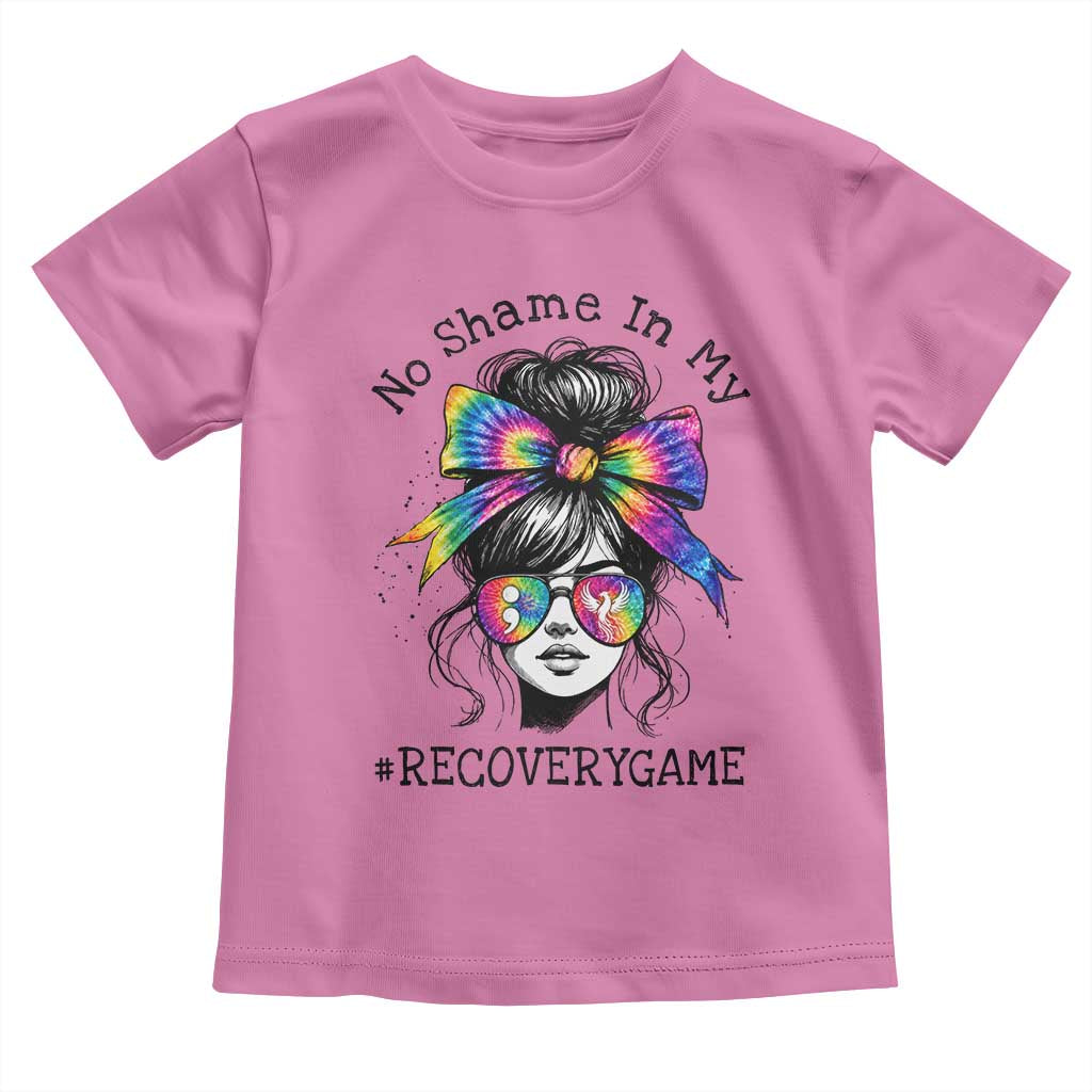 No Shame In My Recovery Game Toddler T Shirt Messy Bun Semicolon Graphic