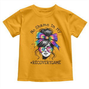 No Shame In My Recovery Game Toddler T Shirt Messy Bun Semicolon Graphic
