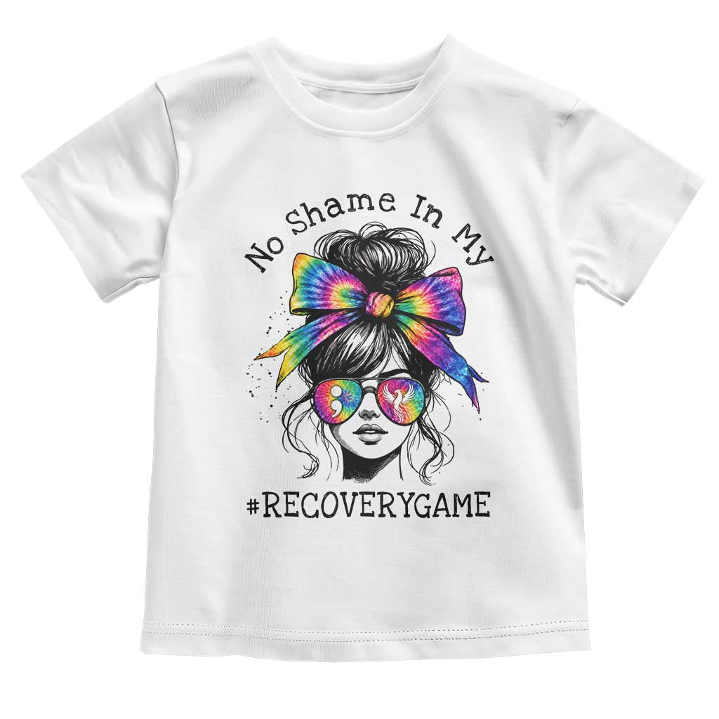No Shame In My Recovery Game Toddler T Shirt Messy Bun Semicolon Graphic TS10 White Print Your Wear