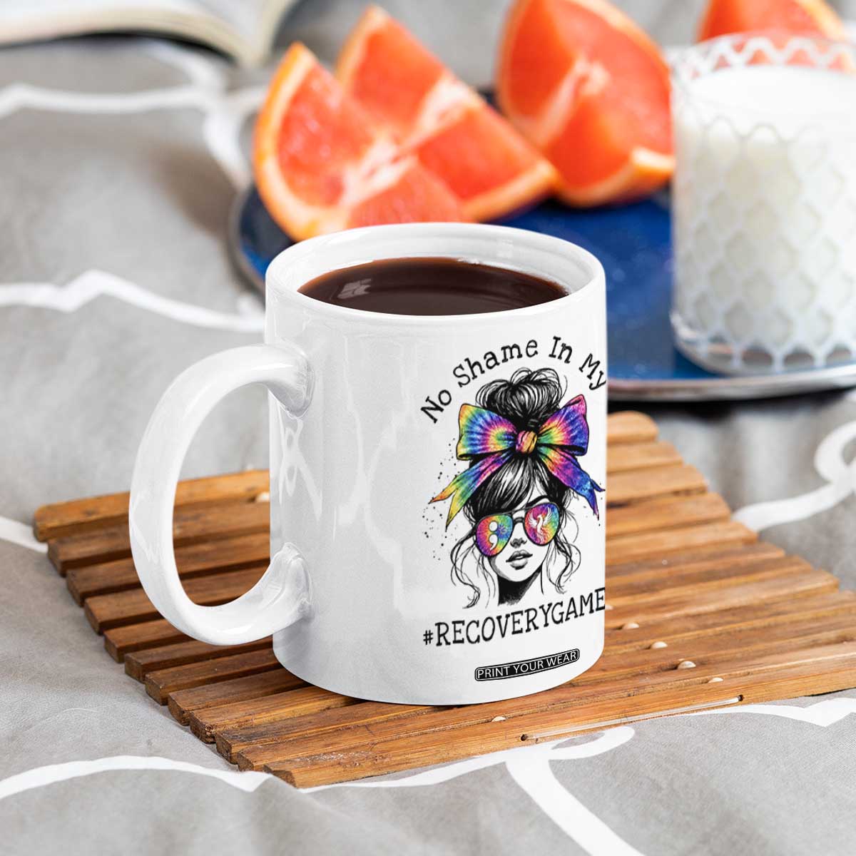 No Shame In My Recovery Game Coffee Mug Messy Bun Semicolon Graphic