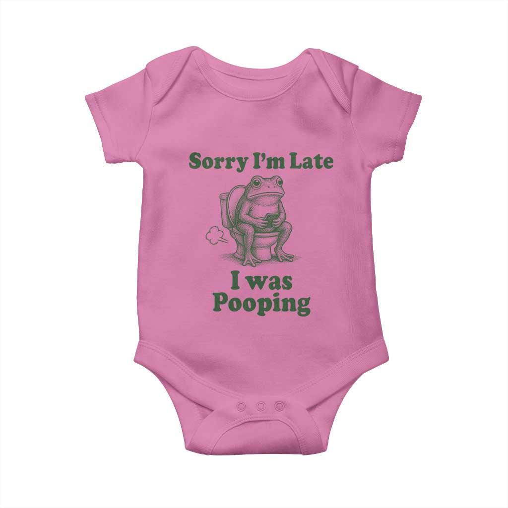 Sorry Im Late I Was Pooping Funny Frog Meme Baby Onesie TS10 Azalea Print Your Wear