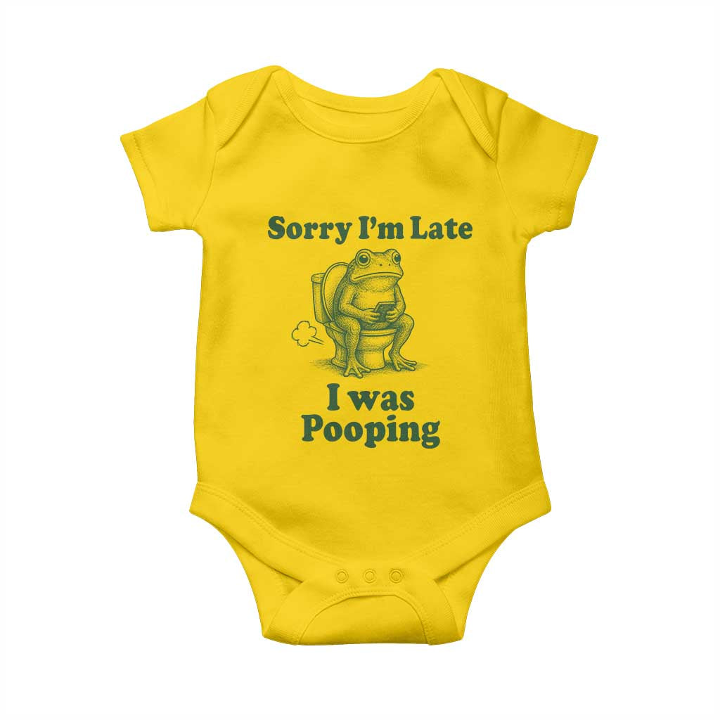 Sorry Im Late I Was Pooping Funny Frog Meme Baby Onesie TS10 Daisy Print Your Wear