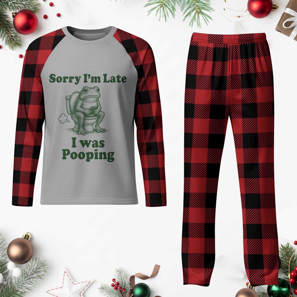 Sorry Im Late I Was Pooping Funny Frog Meme Plaid Pajama Set TS10 Buffalo Plaid Print Your Wear