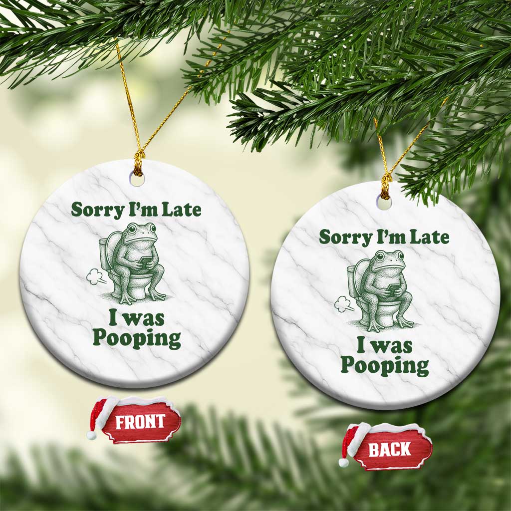 Sorry Im Late I Was Pooping Funny Frog Meme Ceramic Ornament TS10 1pc White Marble Print Your Wear