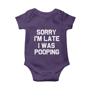 Sorry Im Late I Was Pooping Baby Onesie Skibidi Brainrot Pooping Meme Graphic TS10 Purple Print Your Wear