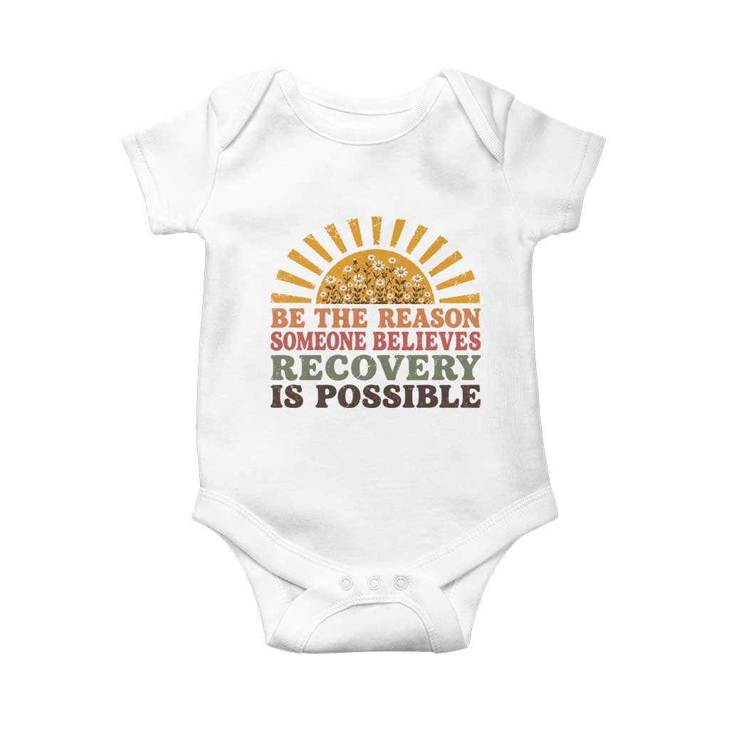 Recovery Sobriety Baby Onesie Sober Life Believes Recovery is Possible Hippie Vintage Graphic
