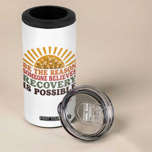 Recovery Sobriety 4 in 1 Can Cooler Tumbler Sober Life Believes Recovery is Possible Hippie Vintage Graphic