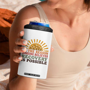 Recovery Sobriety 4 in 1 Can Cooler Tumbler Sober Life Believes Recovery is Possible Hippie Vintage Graphic