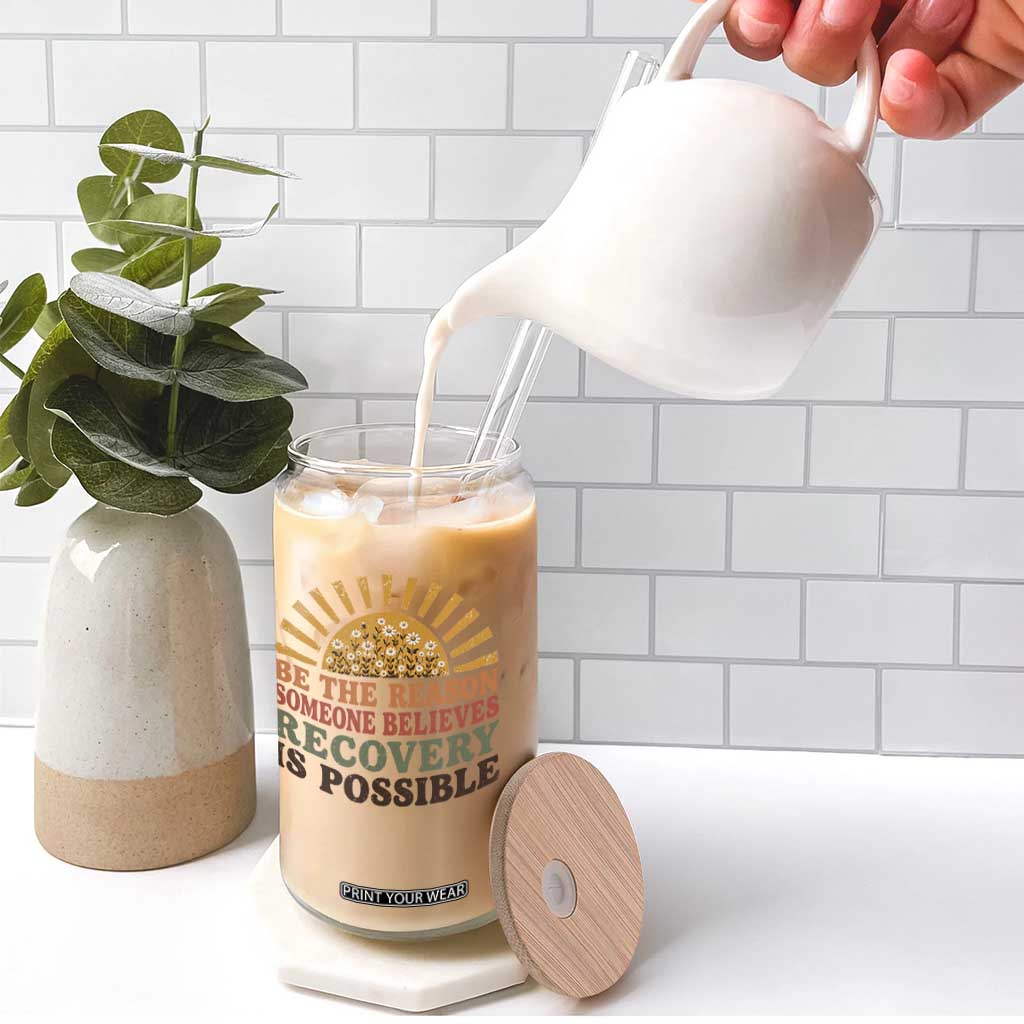 Recovery Sobriety Glass Can Sober Life Believes Recovery is Possible Hippie Vintage Graphic