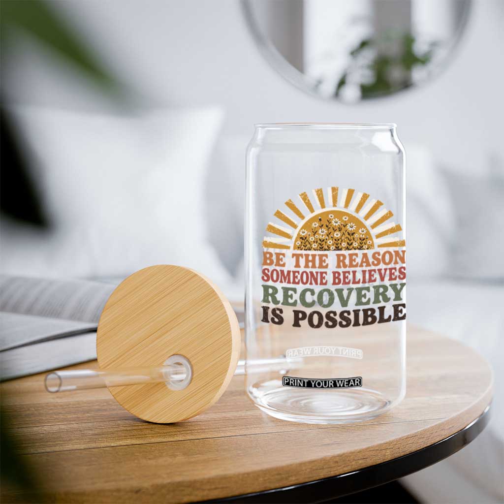 Recovery Sobriety Glass Can Sober Life Believes Recovery is Possible Hippie Vintage Graphic