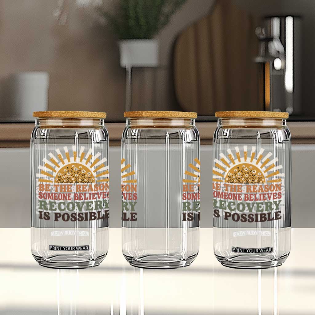 Recovery Sobriety Glass Can Sober Life Believes Recovery is Possible Hippie Vintage Graphic