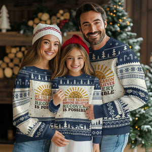 Recovery Sobriety Ugly Christmas Sweater Sober Life Believes Recovery is Possible Hippie Vintage Graphic