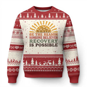 Recovery Sobriety Ugly Christmas Sweater Sober Life Believes Recovery is Possible Hippie Vintage Graphic