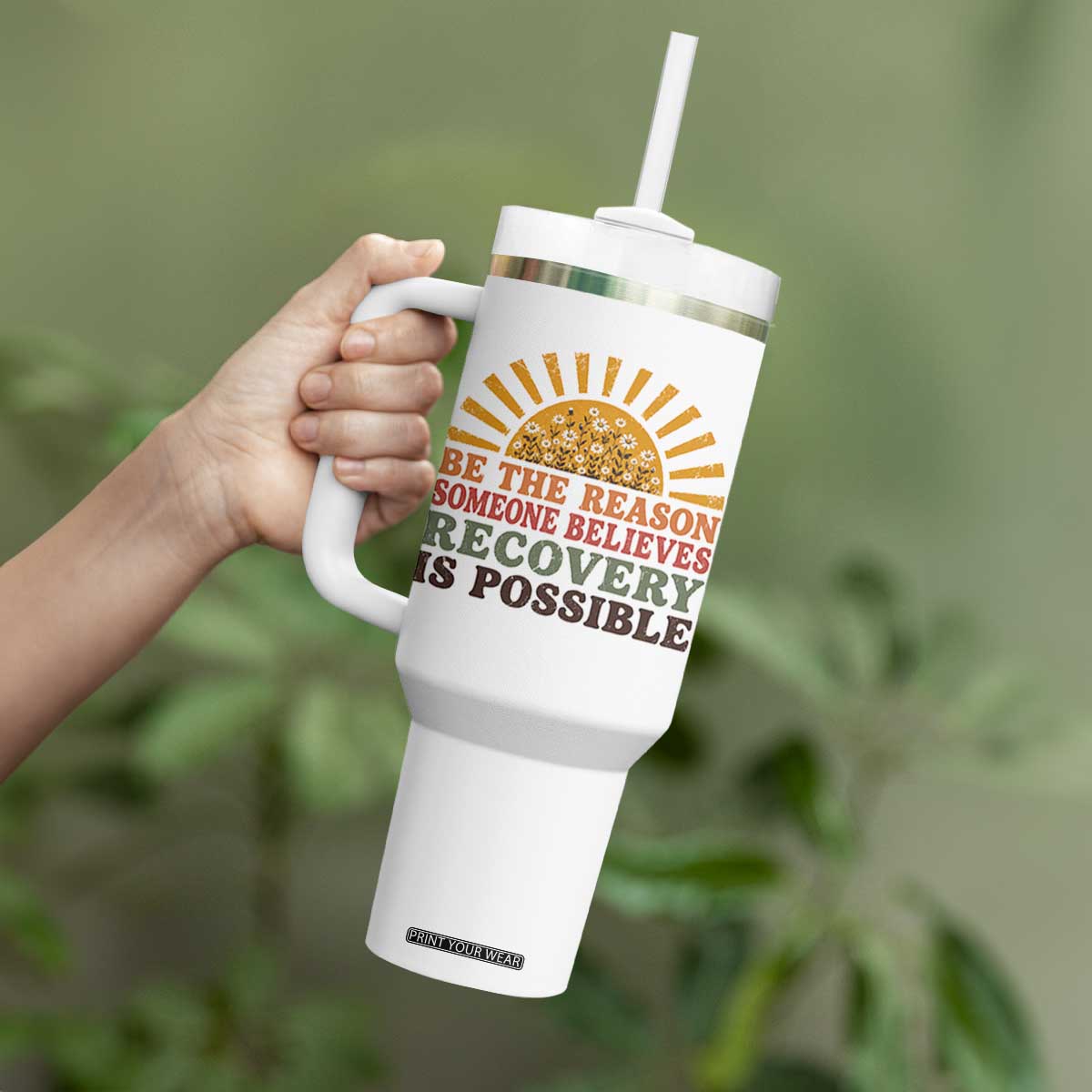 Recovery Sobriety Tumbler With Handle Sober Life Believes Recovery is Possible Hippie Vintage Graphic