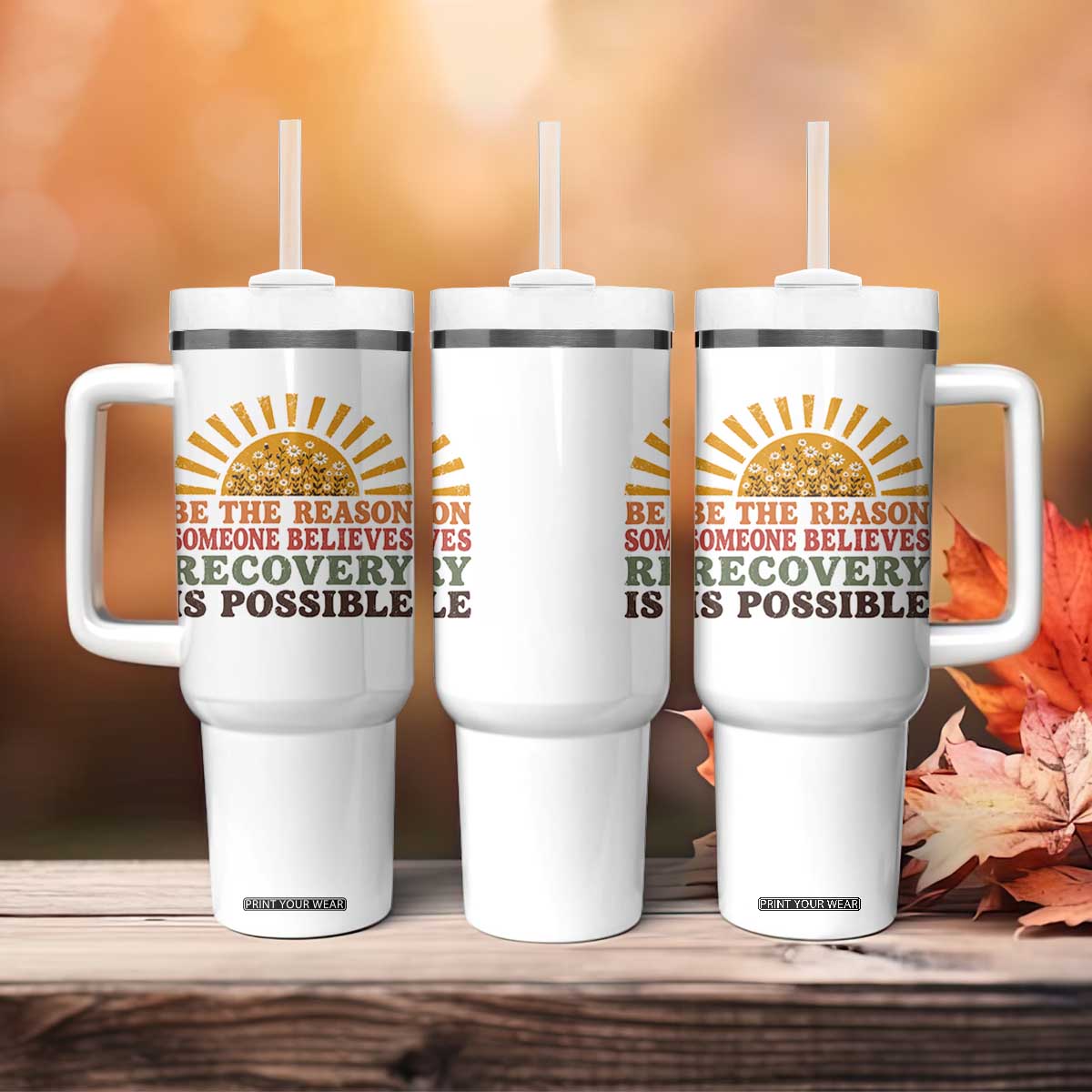 Recovery Sobriety Tumbler With Handle Sober Life Believes Recovery is Possible Hippie Vintage Graphic