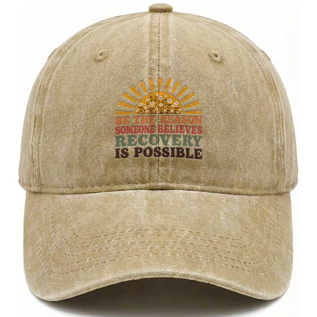 Recovery Sobriety Washed Cotton Baseball Cap Sober Life Believes Recovery is Possible Hippie Vintage Graphic
