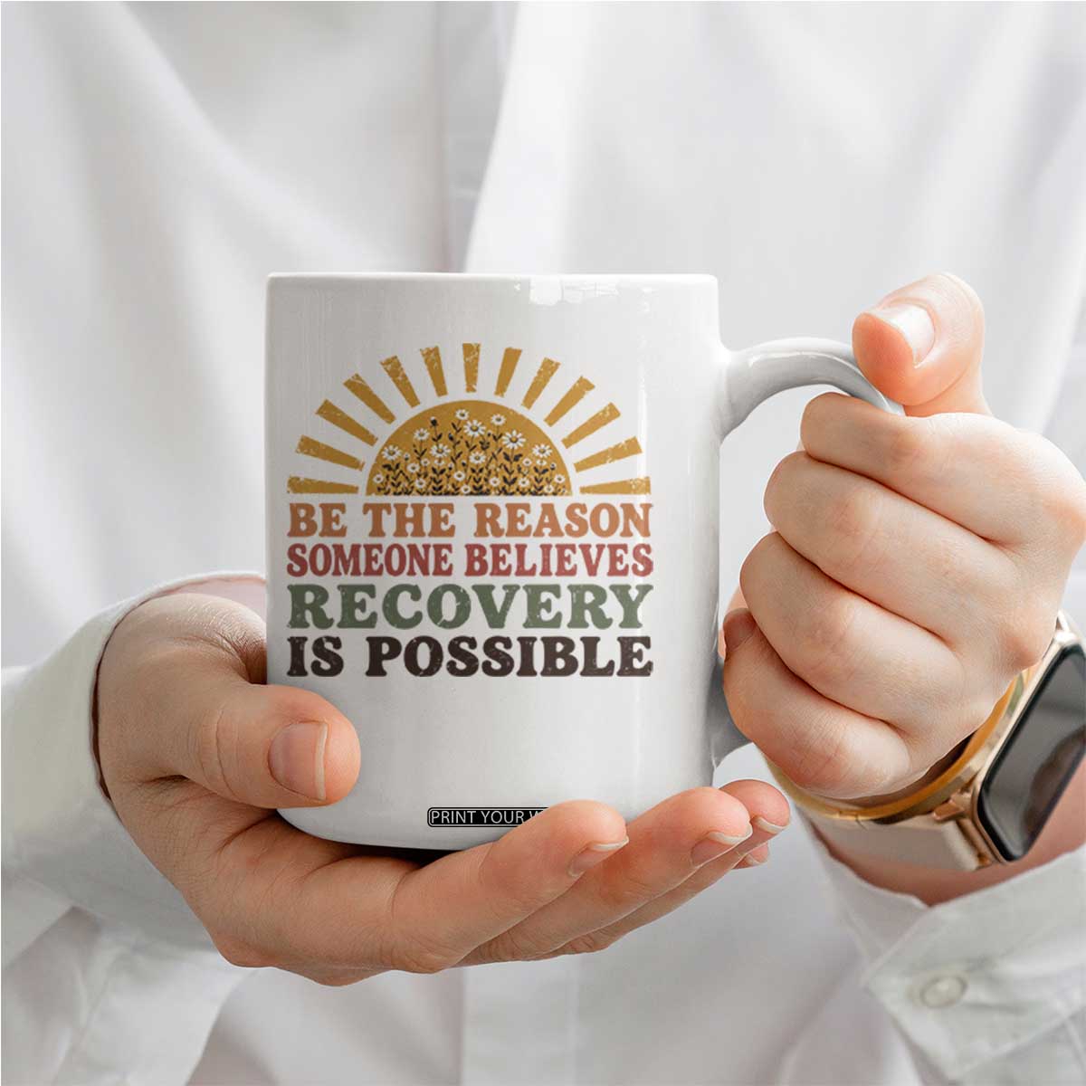Recovery Sobriety Coffee Mug Sober Life Believes Recovery is Possible Hippie Vintage Graphic