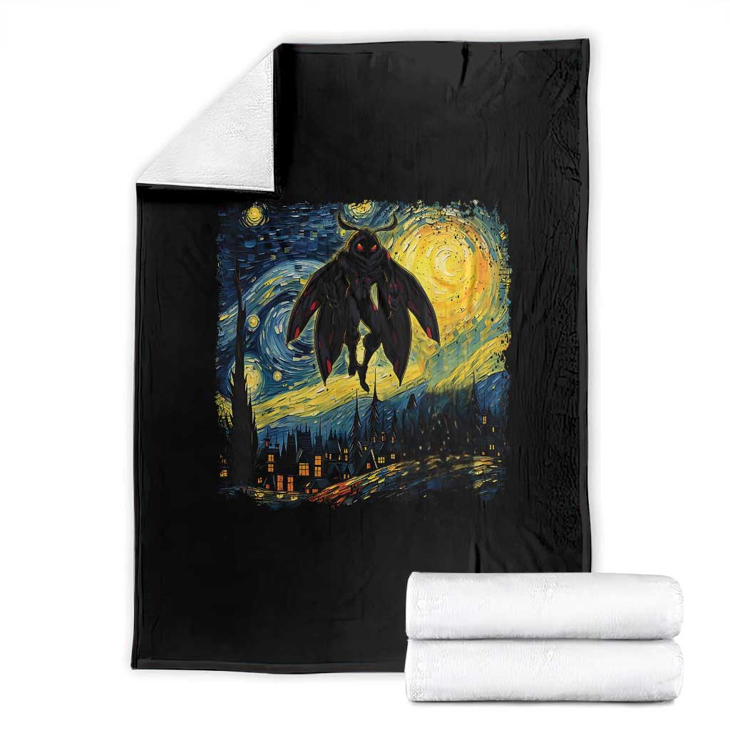 Mothman Throw Blanket Starry Night Van Gogh Cryptid Lover TS10 Black Print Your Wear