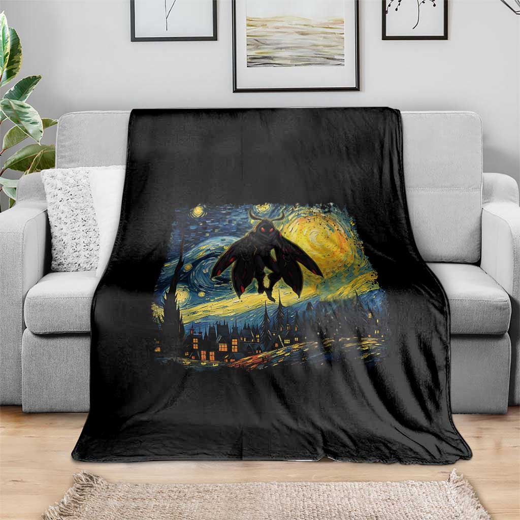 Mothman Throw Blanket Starry Night Van Gogh Cryptid Lover TS10 Print Your Wear