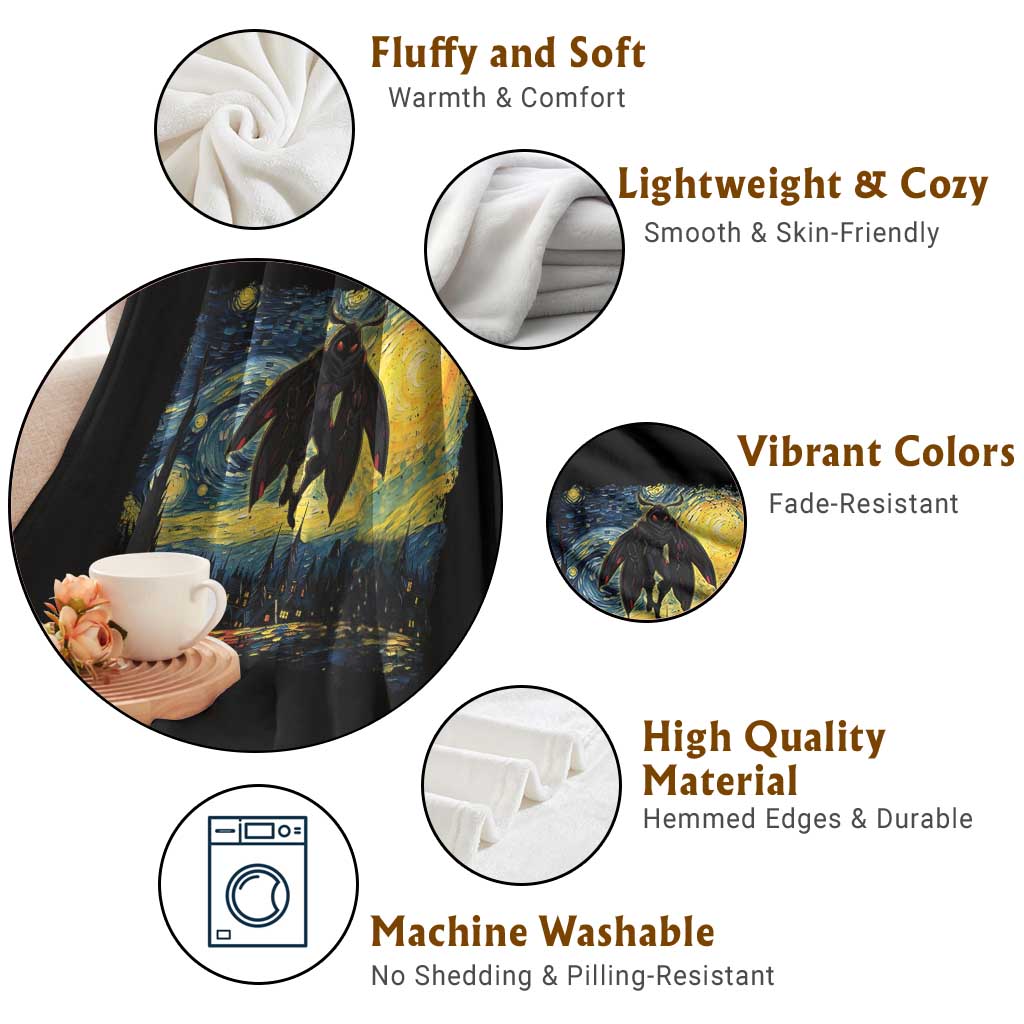 Mothman Throw Blanket Starry Night Van Gogh Cryptid Lover TS10 Print Your Wear