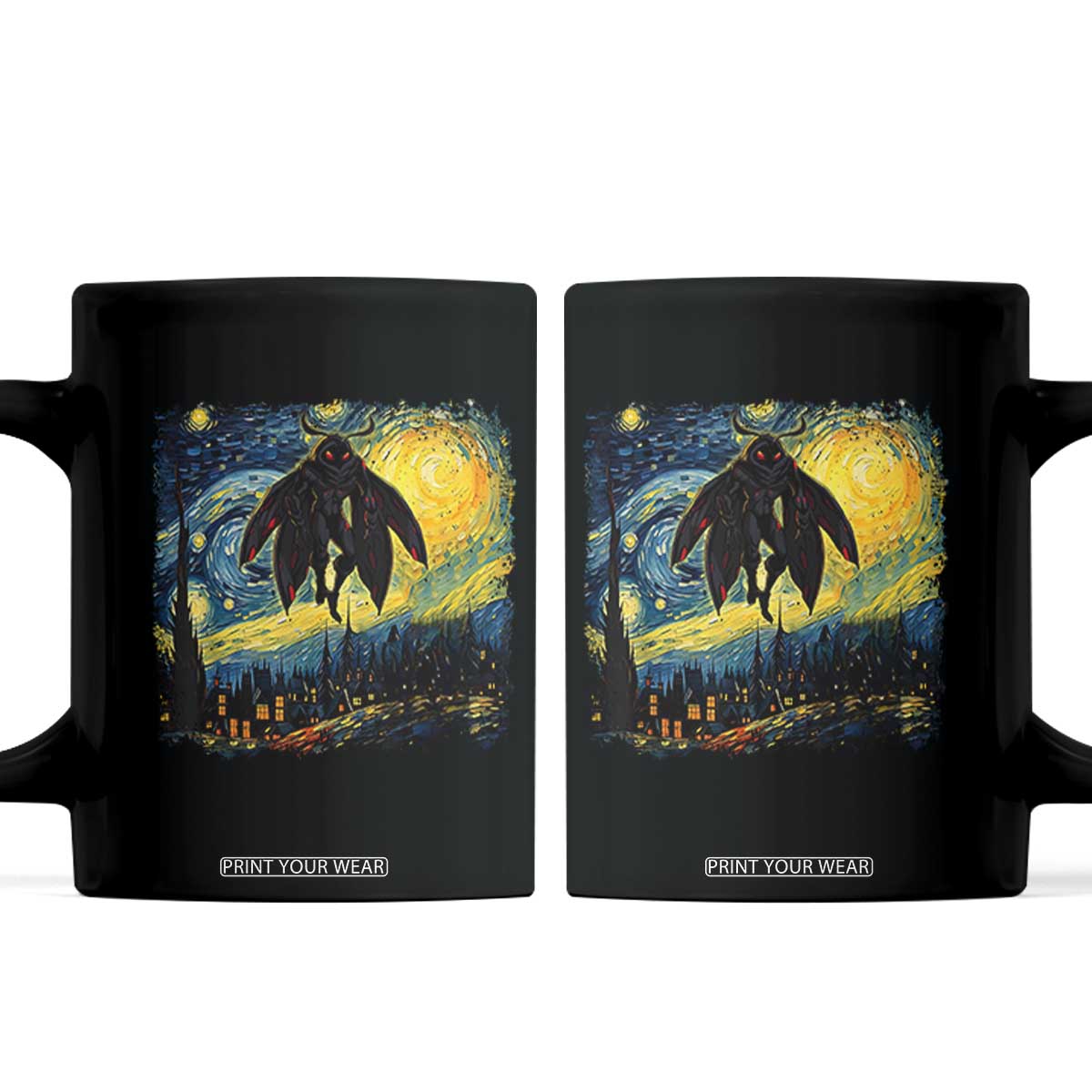 Mothman Coffee Mug Starry Night Van Gogh Cryptid Lover TS10 Black Print Your Wear