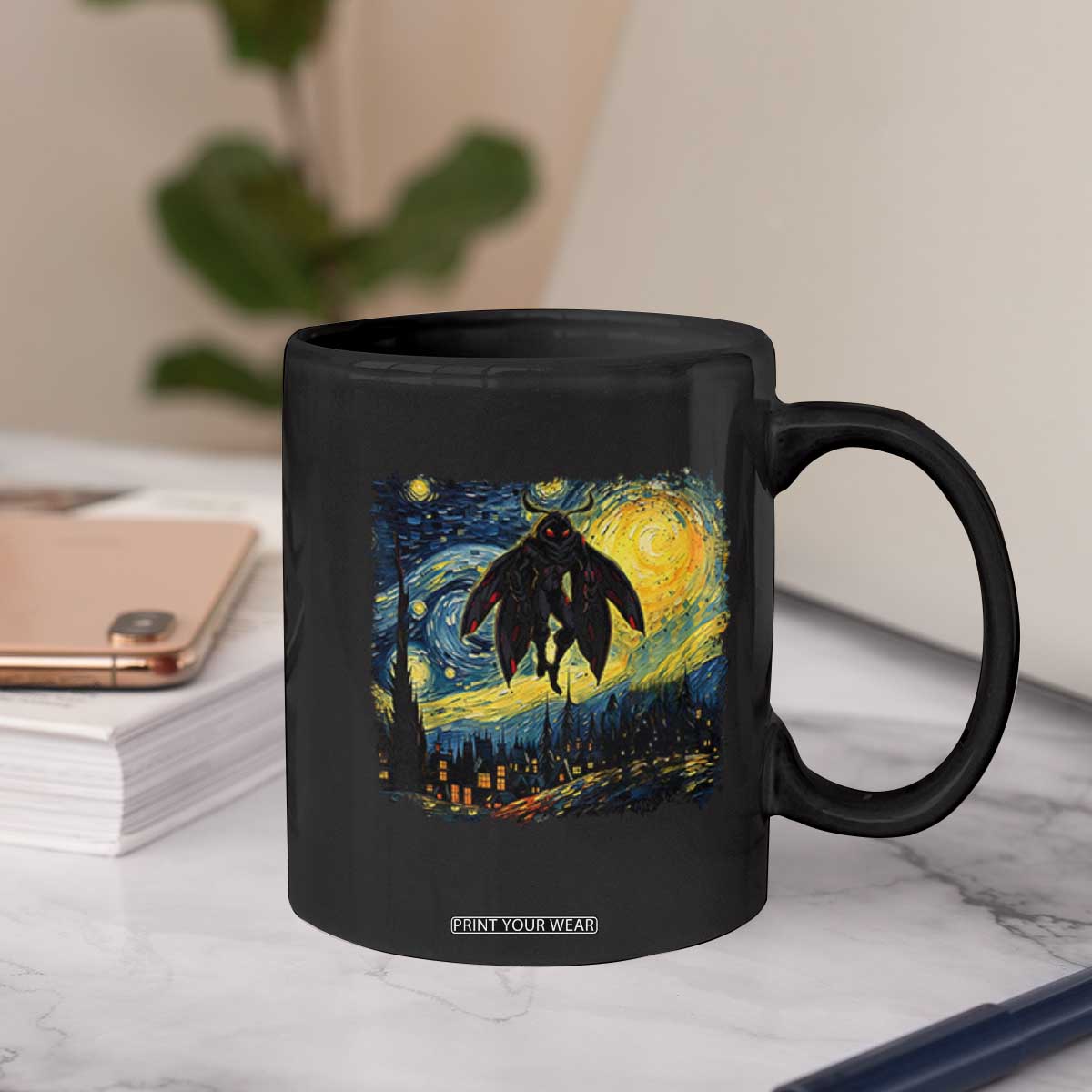 Mothman Coffee Mug Starry Night Van Gogh Cryptid Lover TS10 Print Your Wear
