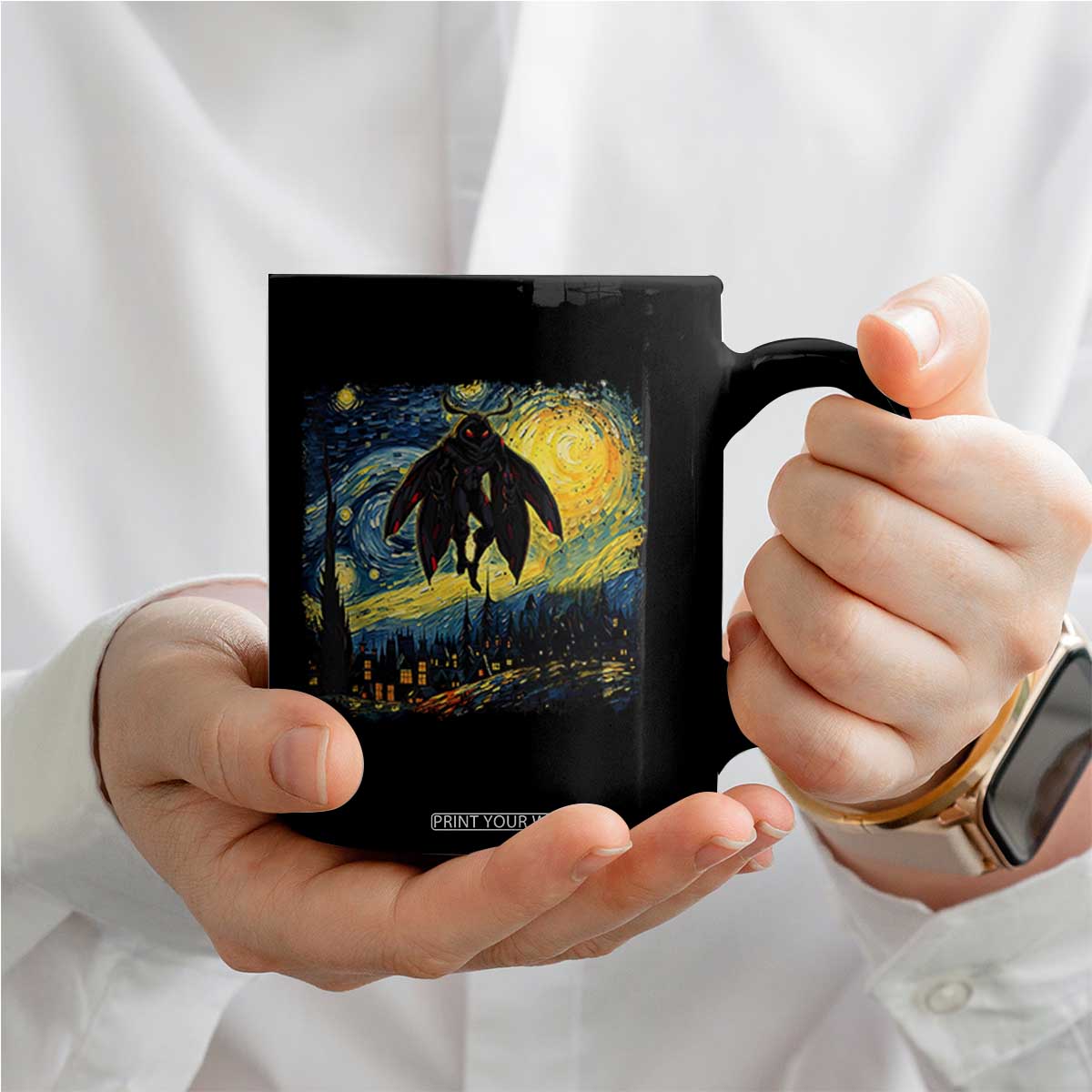 Mothman Coffee Mug Starry Night Van Gogh Cryptid Lover TS10 Print Your Wear