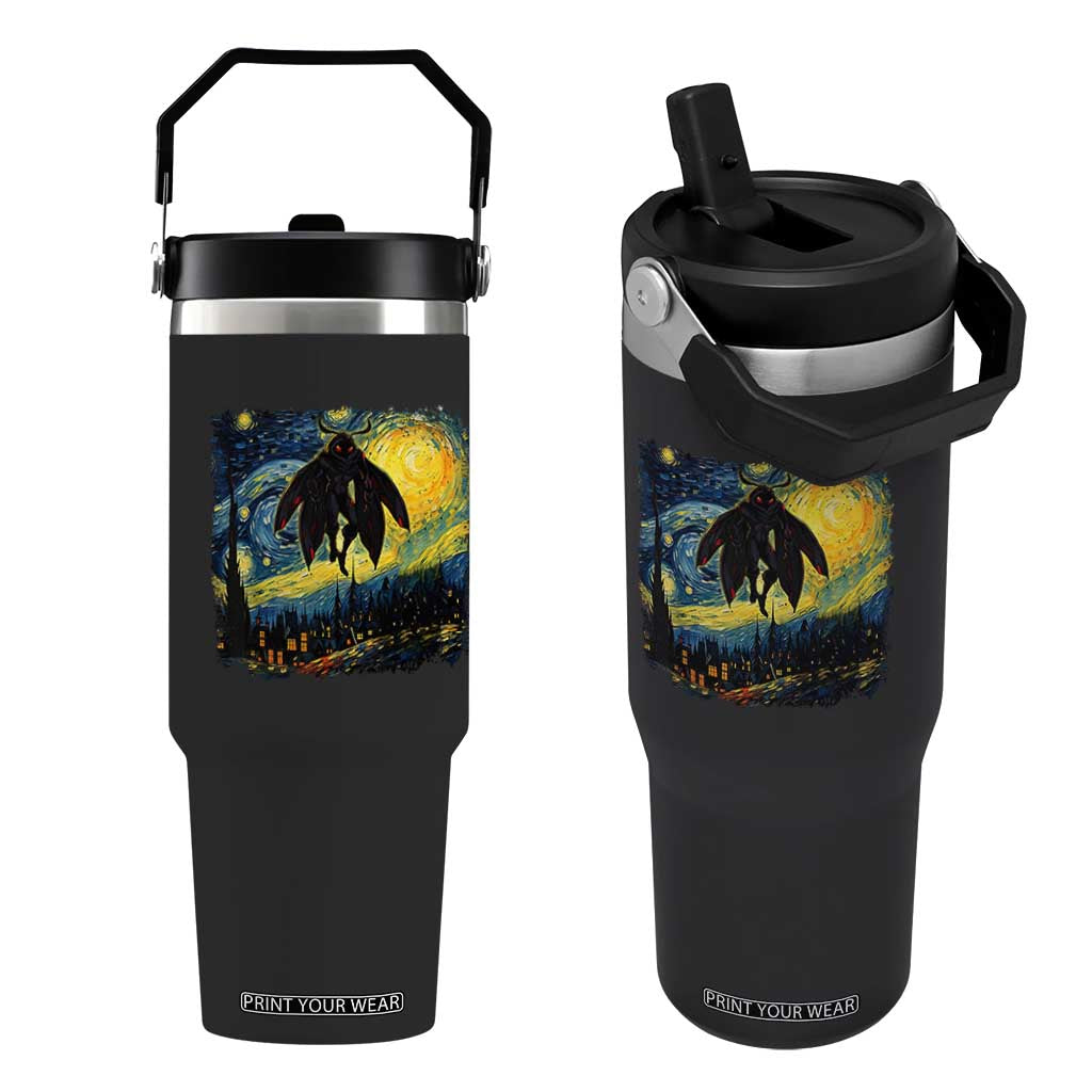 Mothman Flip Straw Tumbler Starry Night Van Gogh Cryptid Lover TS10 One Size: 30 oz Black Print Your Wear