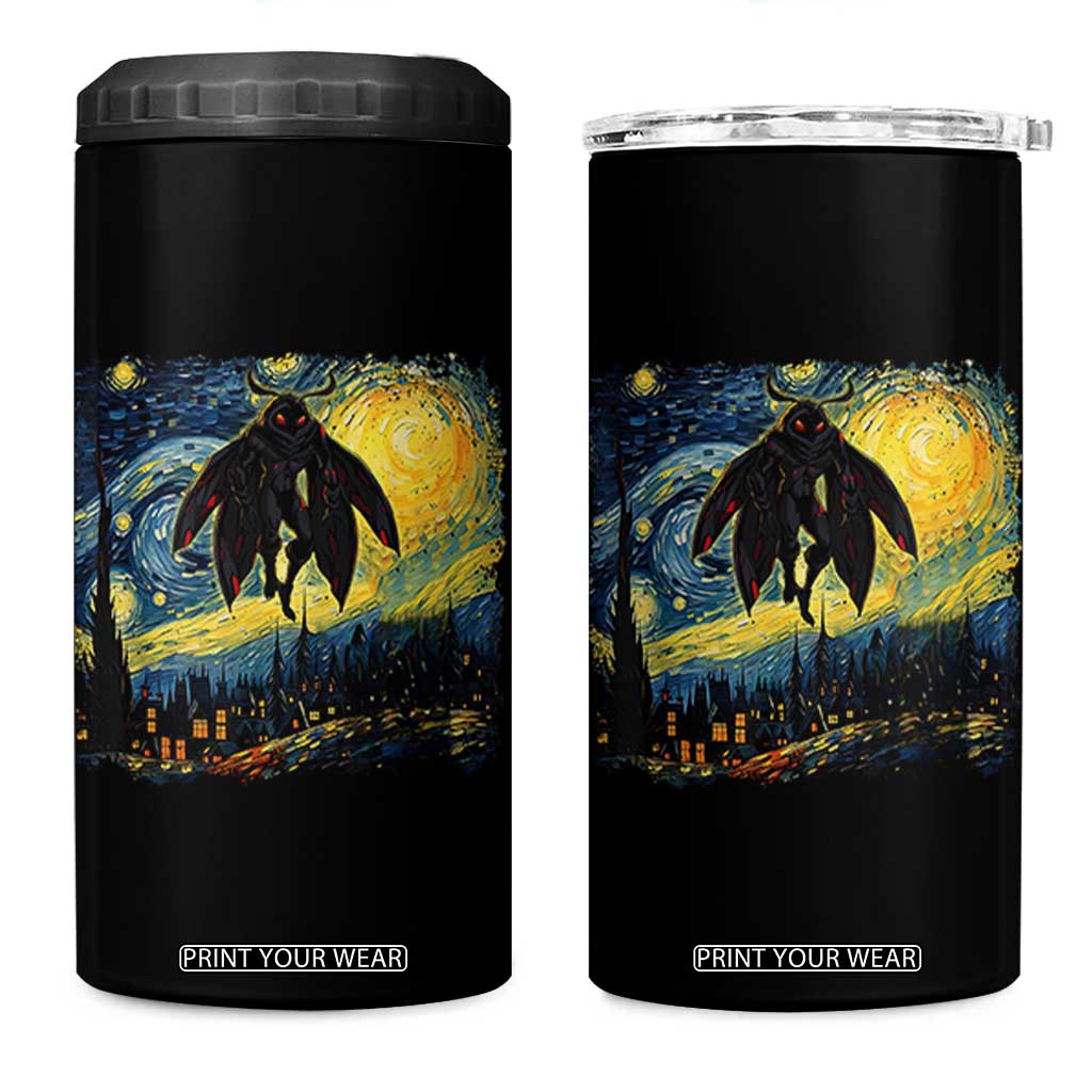 Mothman 4 in 1 Can Cooler Tumbler Starry Night Van Gogh Cryptid Lover TS10 One Size: 16 oz Black Print Your Wear