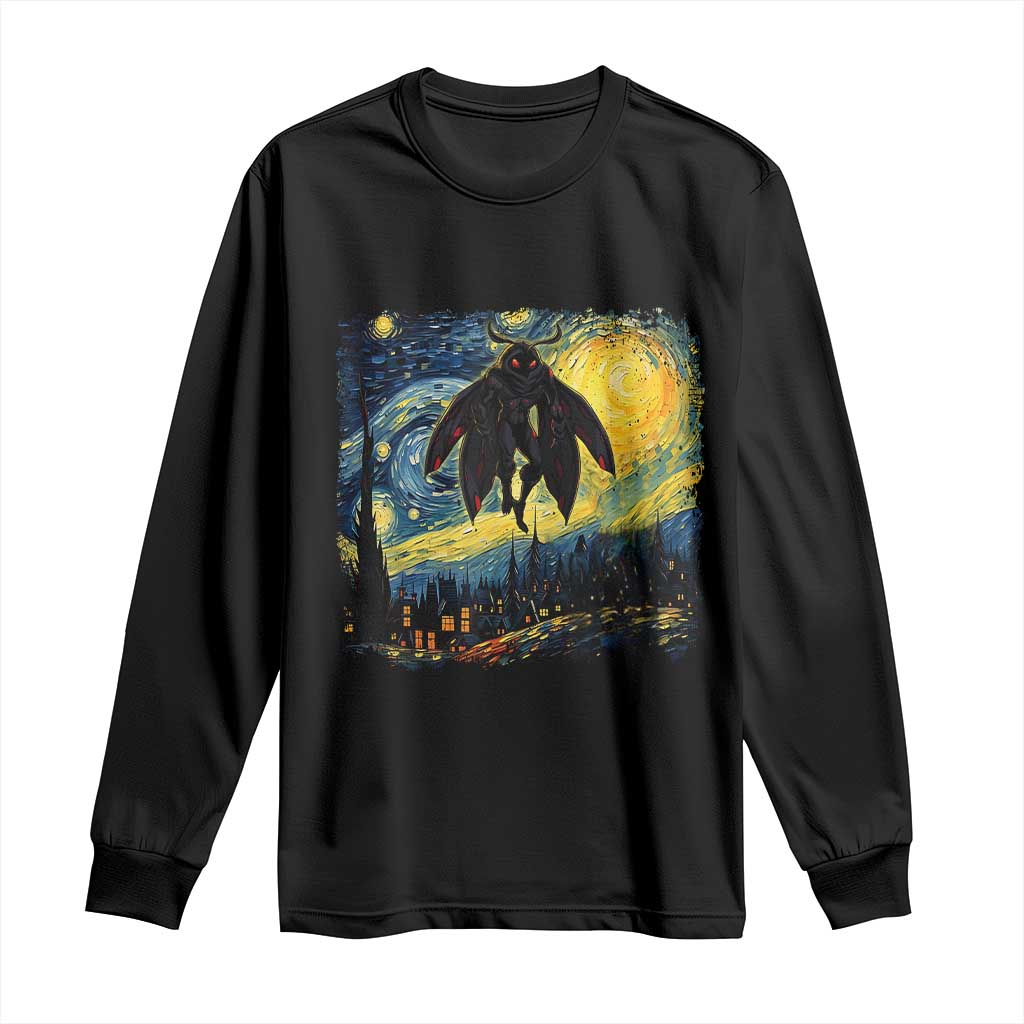 Mothman Long Sleeve Shirt Starry Night Van Gogh Cryptid Lover TS10 Black Print Your Wear