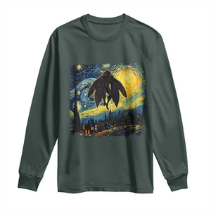 Mothman Long Sleeve Shirt Starry Night Van Gogh Cryptid Lover TS10 Dark Forest Green Print Your Wear