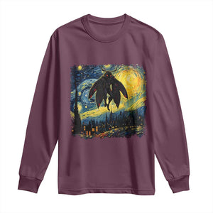 Mothman Long Sleeve Shirt Starry Night Van Gogh Cryptid Lover TS10 Maroon Print Your Wear