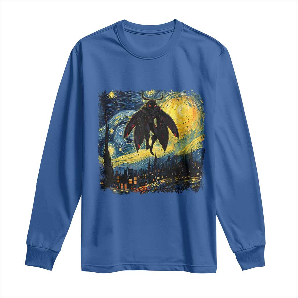 Mothman Long Sleeve Shirt Starry Night Van Gogh Cryptid Lover TS10 Royal Blue Print Your Wear