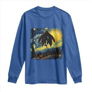 Mothman Long Sleeve Shirt Starry Night Van Gogh Cryptid Lover TS10 Royal Blue Print Your Wear